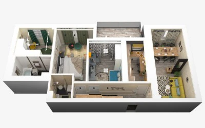 Proiect Amenajare Interioara 3D Apartament 3 Camere Bucuresti
