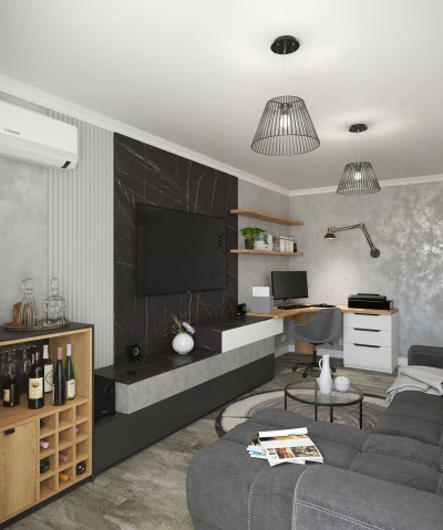 Design Interior Living Negru Apartament Constanta
